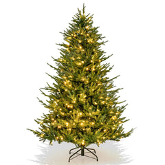 Pre-lit hinged artificial Christmas tree, light green needles with warm white lights