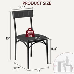 Black dining chair height size diagram with seat and backrest measurements