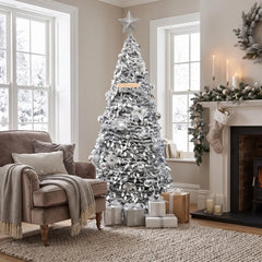 Pre-lit pop-up Christmas tree with silver baubles and warm white LED lights, star topper