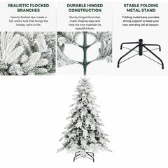 Flocked artificial Christmas tree with folding metal stand and dense snow tips