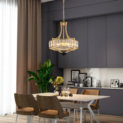 Gold crystal pendant ceiling lamp with clear crystal cylinder and black lamp holder