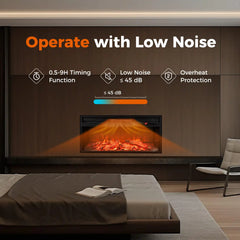 Recessed electric fireplace insert with ember flame and overheat protection