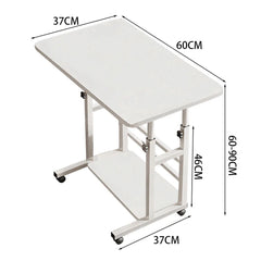 White lift-top bedside desk table with lower storage shelf and wheels