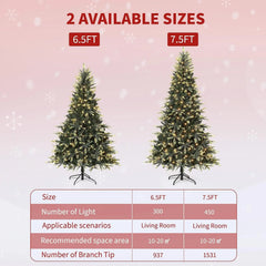 Prelit pencil Christmas tree size options (6.5 ft and 7.5 ft) with warm white lights