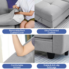 Grey sectional sofa with removable back cushion cover and thick seat cushions