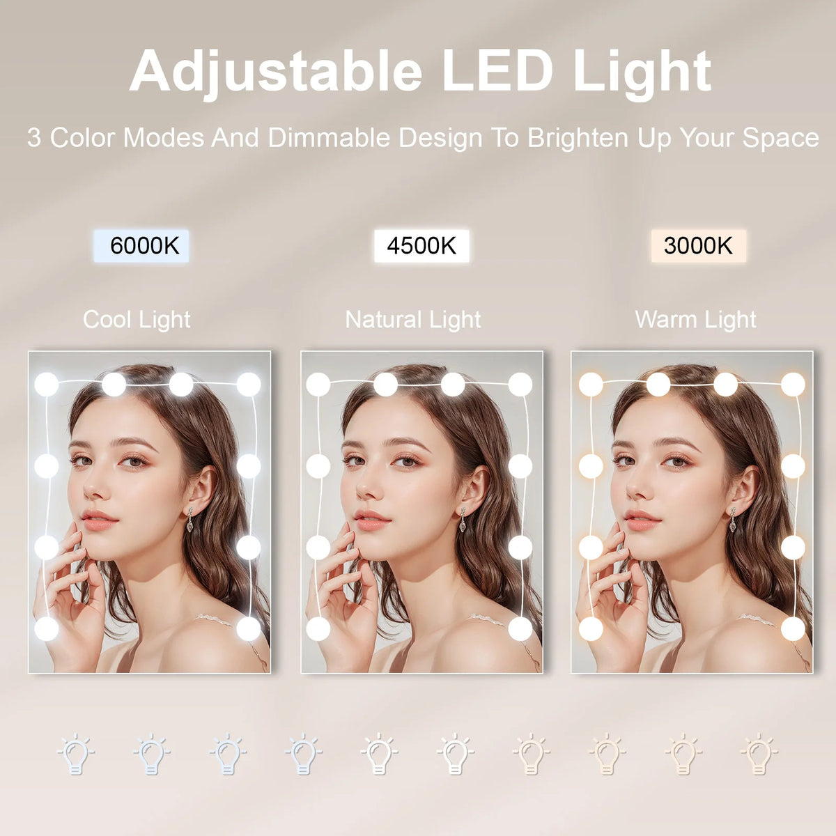 LED vanity mirror bulbs with three adjustable light temperatures