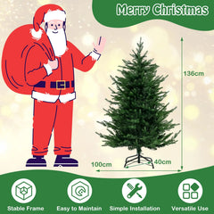 Artificial Christmas tree 136 cm height infographic with hinged stand illustration
