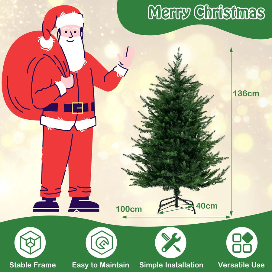 Artificial Christmas tree 136 cm height infographic with hinged stand illustration
