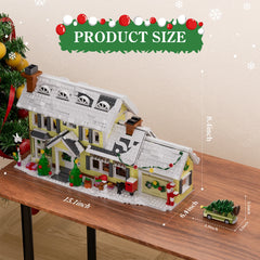 Lighted Christmas village house building blocks set with size dimensions labeled