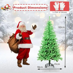 180cm artificial Christmas tree, green pre-lit branches with metal stand and wide base