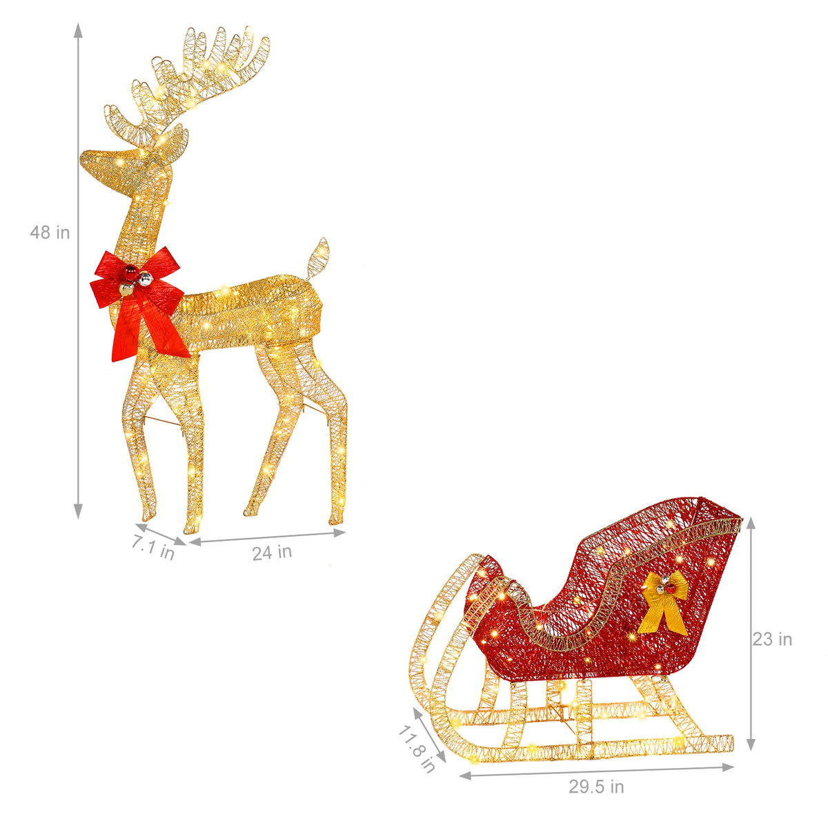 Golden reindeer and red illuminated sleigh decoration, mains-powered plug-in style