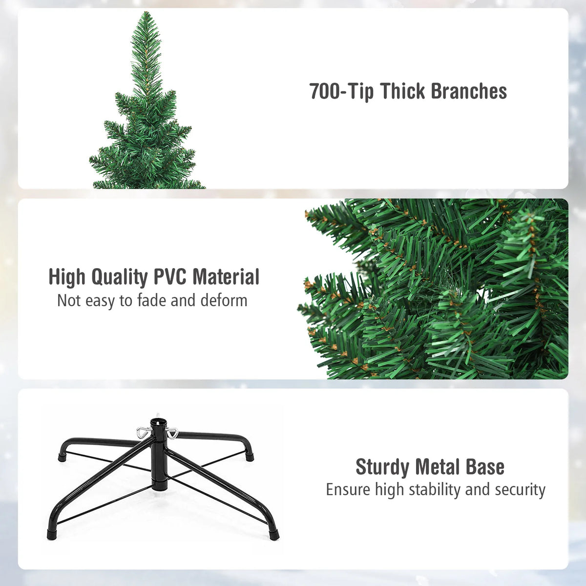 Green artificial Christmas tree with dense PVC tips and metal base