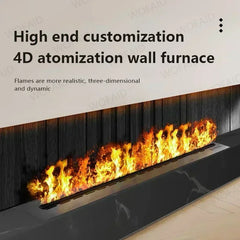 Black electric fireplace with 4D atomization simulated flame effect, wall-mounted style