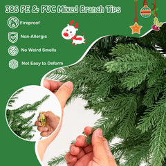 Artificial Christmas tree branch tips close-up with dense green PE needles