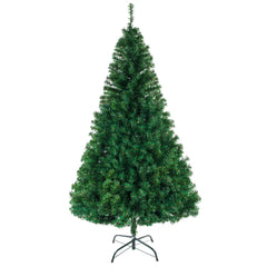2.4 m artificial Christmas tree with dense green branches and metal stand