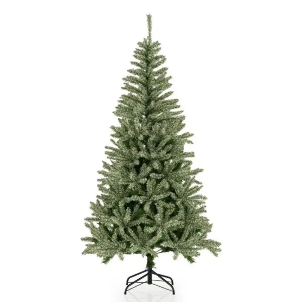 Artificial Christmas tree with green branches and black metal folding stand