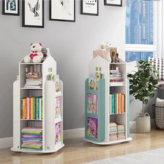Breeins kids' rotating house-frame bookshelf cabinet with white open storage shelves