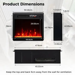 Electric fireplace insert dimension diagram with front and side size measurements